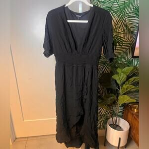 Express Black Smocked Waist Faux Wrap Dress Large